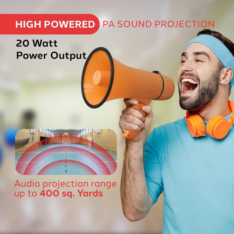Pyle 20W Megaphone Bullhorn Speaker – Portable Handheld Loud Speaker with Adjustable Volume & Siren – Compact, Powerful Bull Horn for Announcements, Events, Sports & Public Address - Image 2